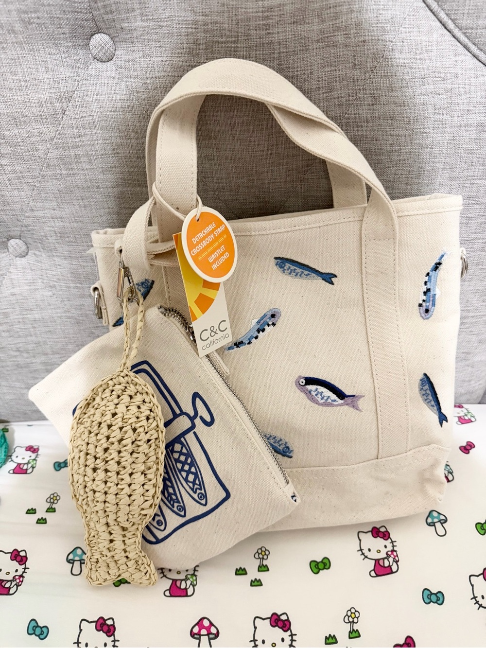 c&c california viral sardine tote fish market coastal beach bag set